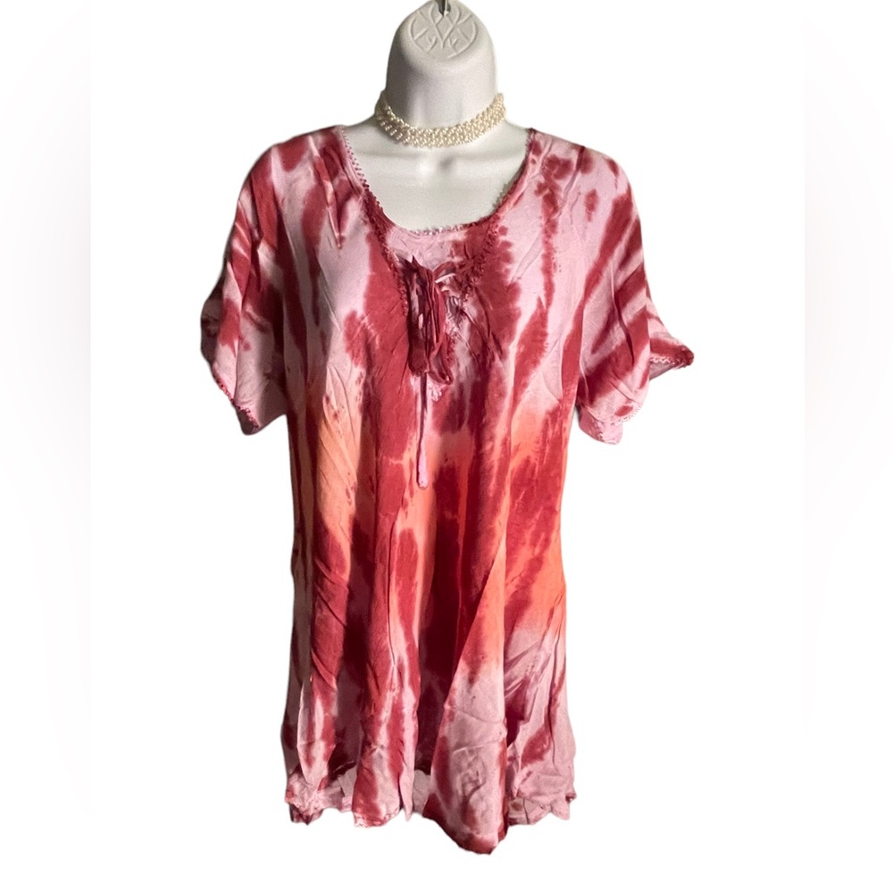 TYE-DYE FREESTYLE BLOUSE.   BL/RD11.  12670